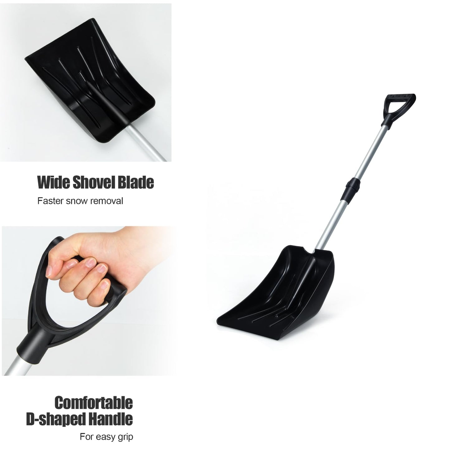 GiantexUK Retractable Snow Shovel, Heavy Duty Aluminum Snow Removal Tool with Ergonomic D-Shaped Handle