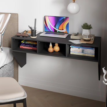 Wall Mounted Table, 108x52cm Floating Computer Desk with 3 Storage Compartments