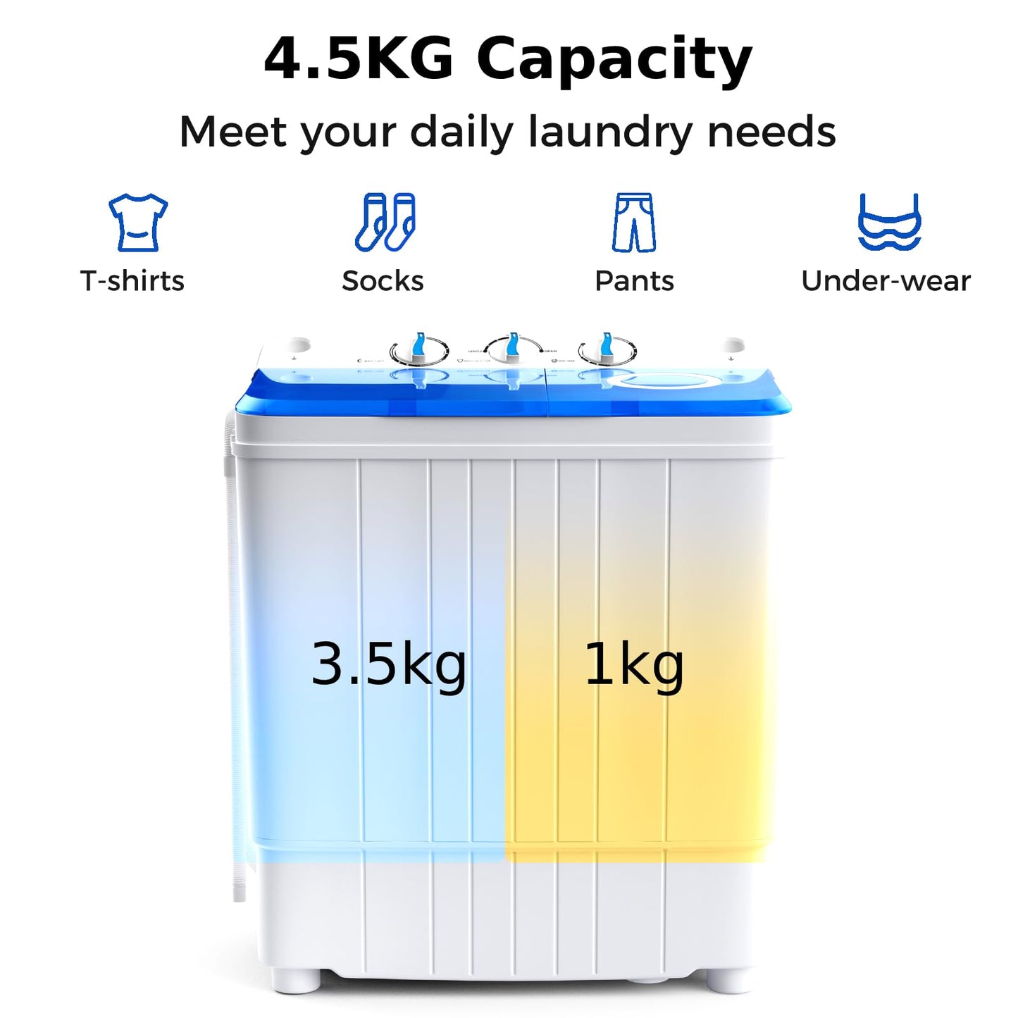 GiantexUK Twin Tub Washing Machine, 4.5kg Total Capacity Portable Laundry Washer and Spin Combo with Timer Control(3.5kg Washer 1kg Dryer)