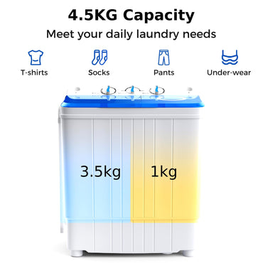 GiantexUK Twin Tub Washing Machine, 4.5kg Total Capacity Portable Laundry Washer and Spin Combo with Timer Control(3.5kg Washer 1kg Dryer)