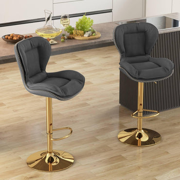 GiantexUK Bar Stools Set of 2, PU Leather Swivel Height Adjustable Barstools with Curved Backrest, Footrest & Gas Lift