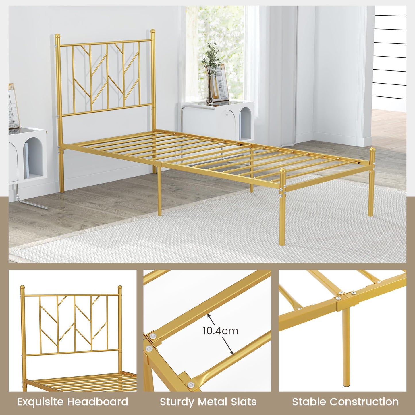 3FT/4FT6 Platform Bed Frame, Single/Double Slatted Mattress Foundation with Under Bed Storage