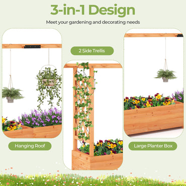 GiantexUK Raised Garden Bed with Arch Trellis & Drainage Holes