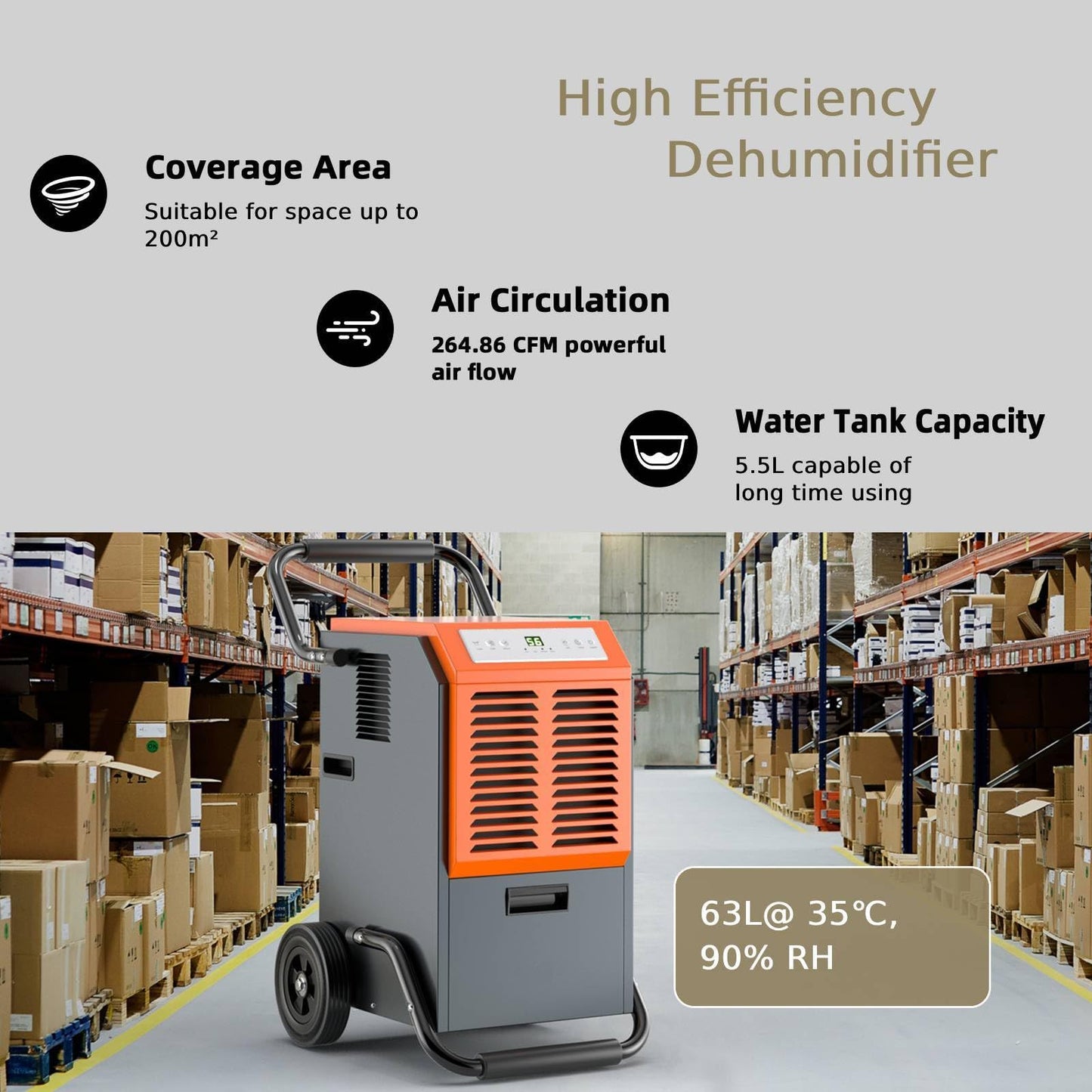 GiantexUK 63L/Day Commercial Dehumidifier, Industrial Air Dehumidifier with Digital Display, Continuous Drainage