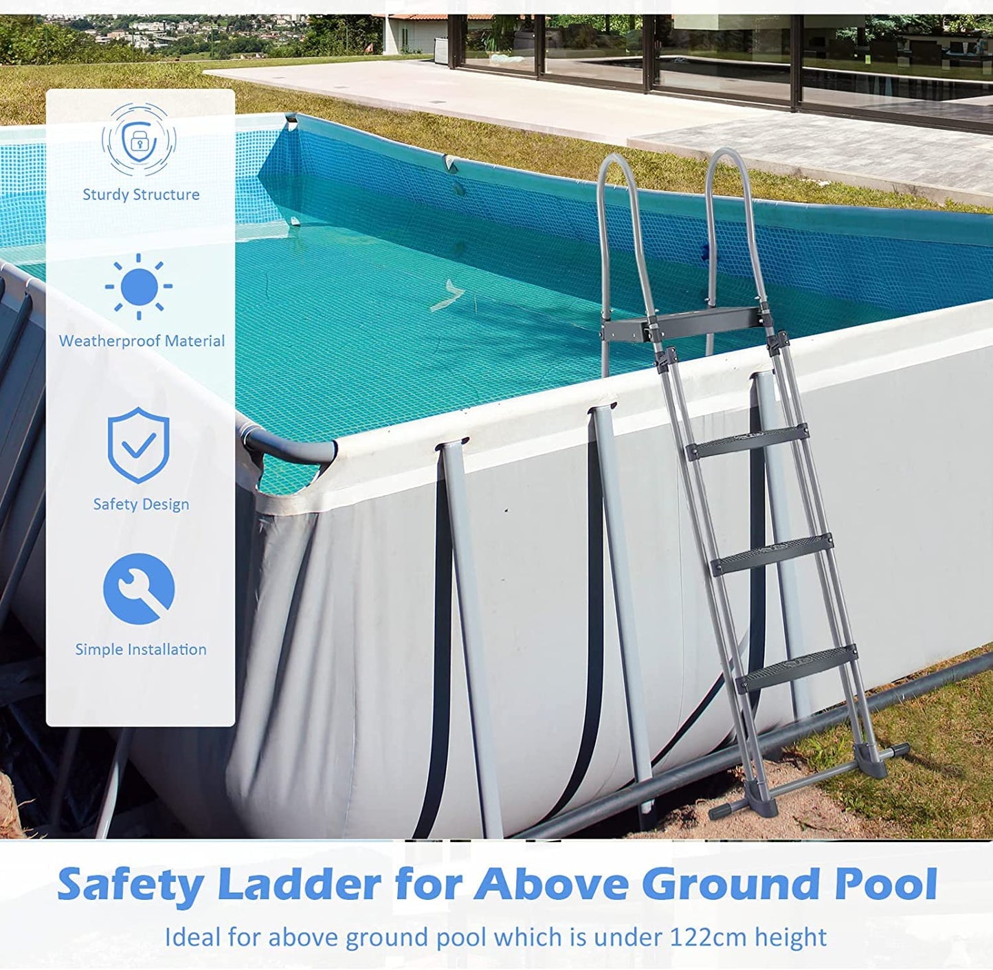 GiantexUK 4 Step Pool Ladder, Above Ground Safety Pedal with Removable Outer Ladder