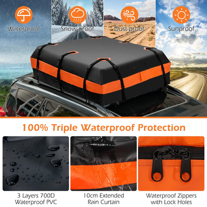 GiantexUK 21 Cubic Feet Car Roof Bag, Waterproof Cargo Top Carrier with Non-Slip Mat, Combination Lock (21 Cubic Ft/600L, No Lock, Black+Orange)