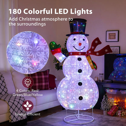 6FT Lighted Christmas Snowman, Pre-Lit Snowman Ornament Xmas Decoration with 180 LED Lights