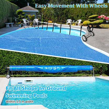 GiantexUK Pool Reel System for Pool Covers, 2.15-6.1m Adjustable Pool Cover Roller Reel Rewinder on Wheels