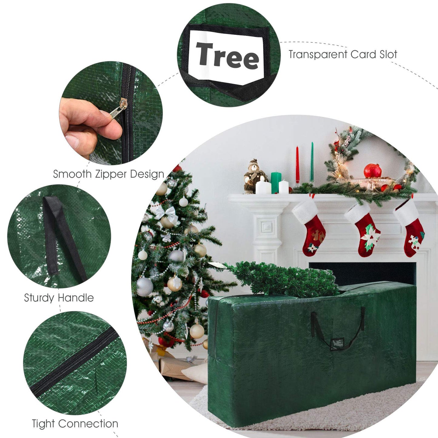 9FT Christmas Tree Storage Bag, Large Waterproof Xmas Decoration Cover Bags with Zip and Handles, Green