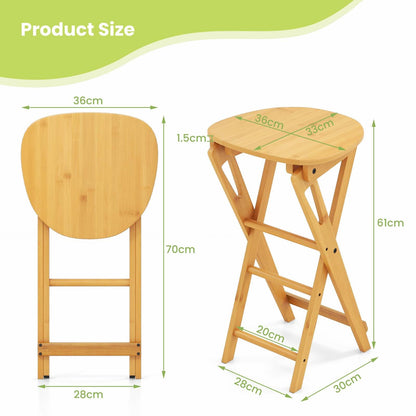 GiantexUK Folding Bar Stools Set of 2, Bamboo Kitchen Stools with Footrest (without Backrest, 36 x 33 x 61cm)