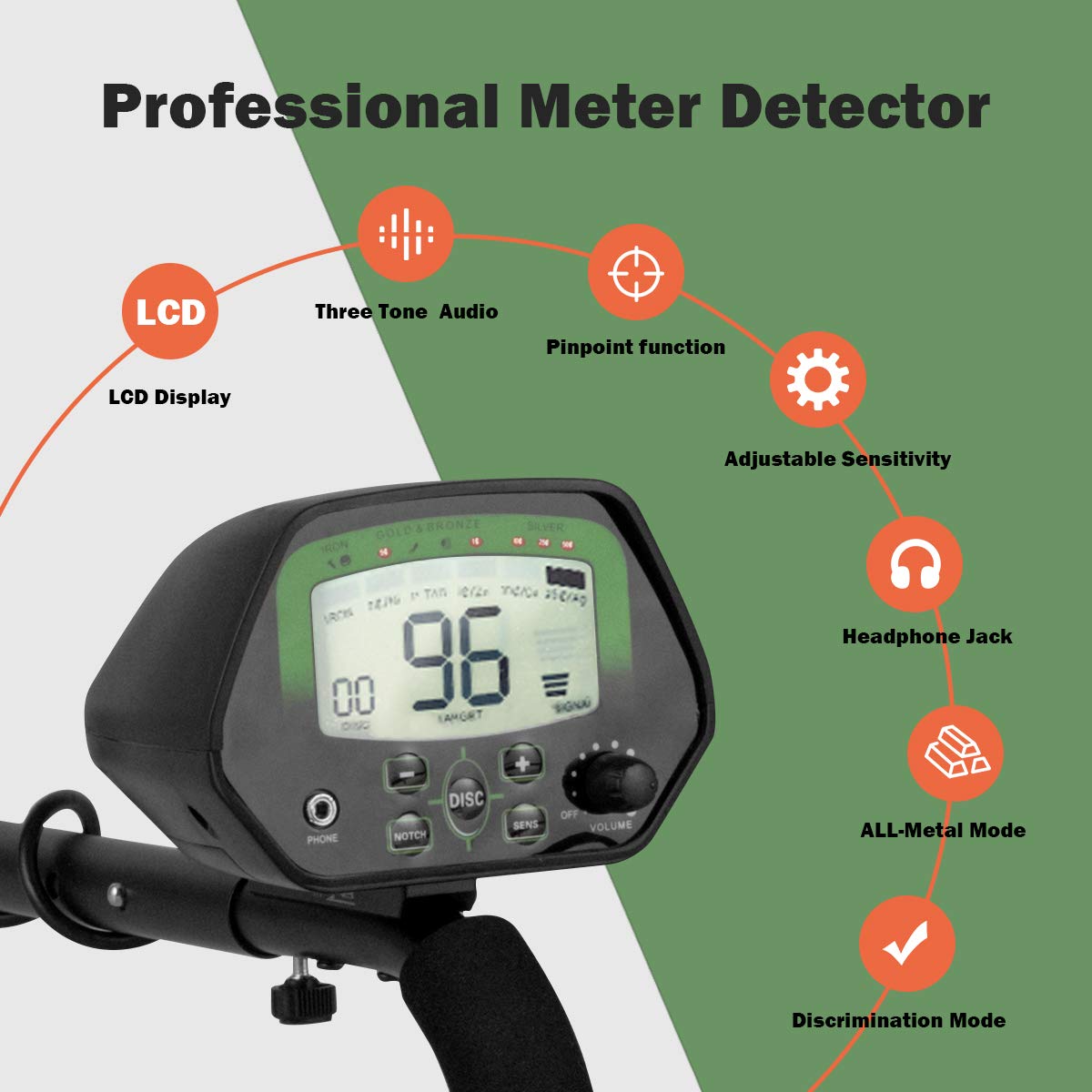 GiantexUK Metal Detector, Adjustable High Accuracy Detector Kit with 25CM Waterproof Search Coil