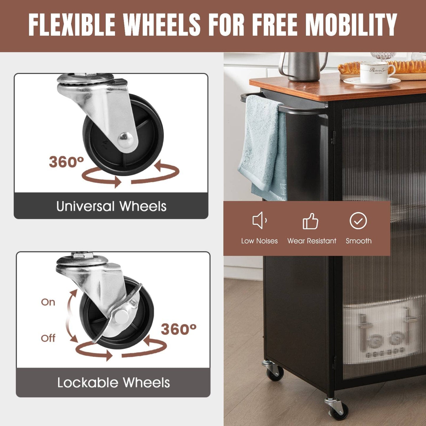 GiantexUK 3-Tier Kitchen Serving Cart, Metal Frame Utility Storage Trolley with Towel Rack