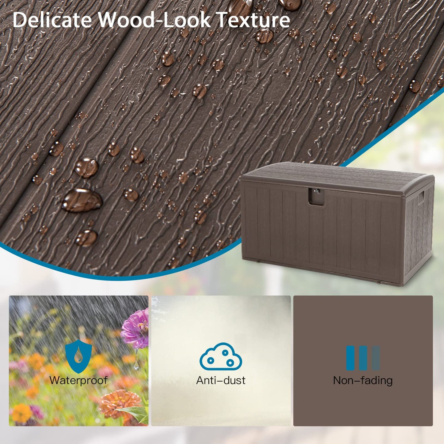 GiantexUK 400L Garden Storage Box, Lockable Weatherproof Deck Box with Linked Strap and Side Recessed Handles