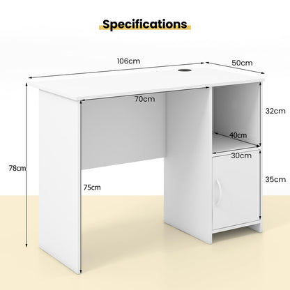 Compact Computer Desk, Small Wooden Study Writing Workstation with Open Compartment (with Door, 106 x 50 x 78cm)