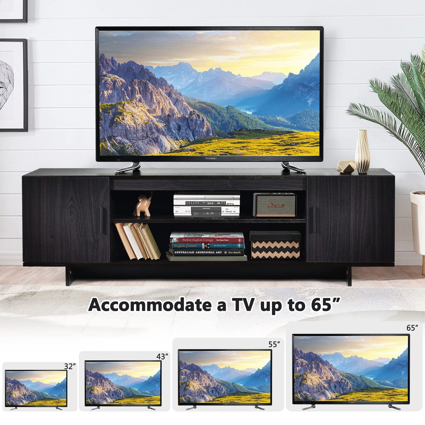 TV Stand for TVs up to 65 Inches, Modern TV Unit Console Table for Living Room Bedroom, 152x40x45cm