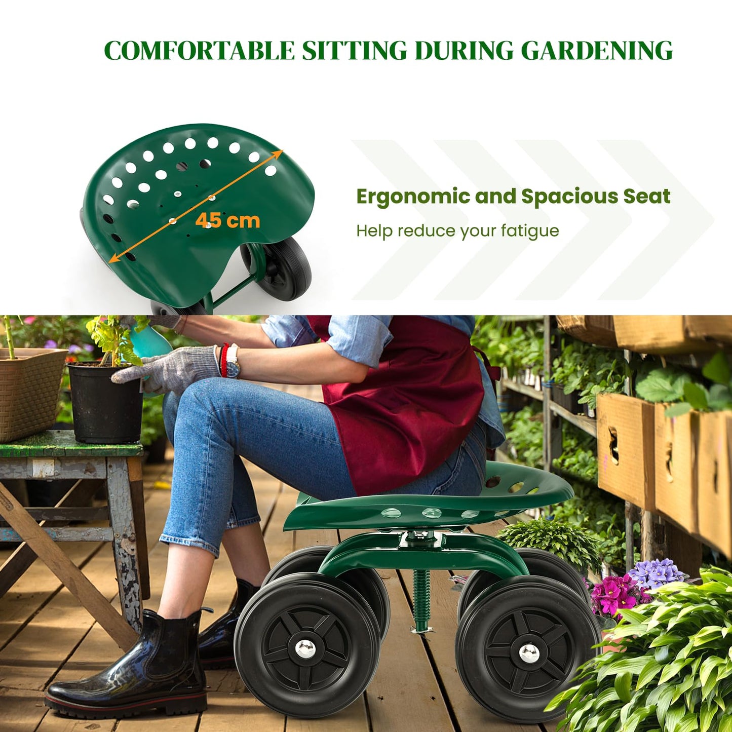 GiantexUK Rolling Garden Cart, Outdoor Gardening Planting Station Trolley with Adjustable Swivel Seat