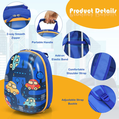 Kids Luggage Set, 2 PCS Backpack & Suitcase with Wheels and Height Adjustable Handle(Blue, 12"+18")