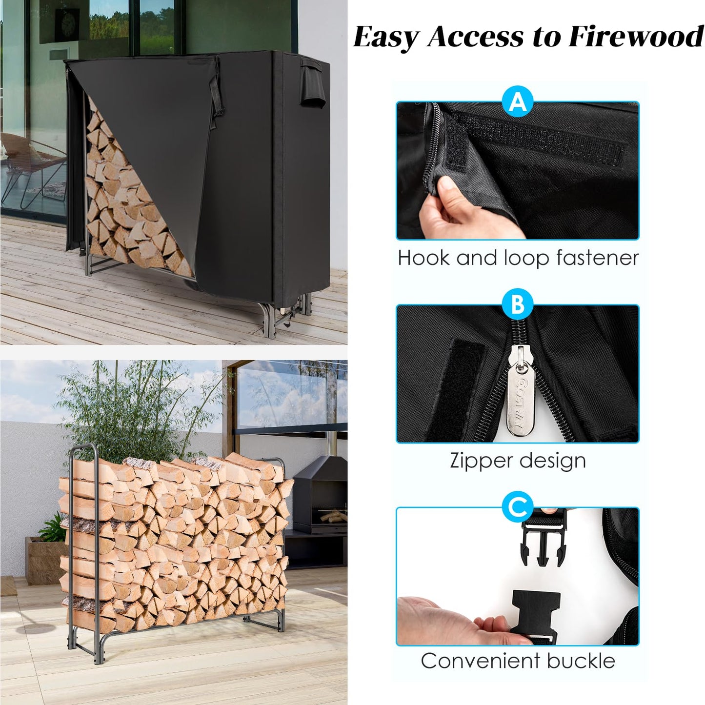 GiantexUK 4FT/5FT/6FT/8FT Firewood Rack with Waterproof Cover