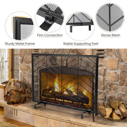 GiantexUK Fireplace Screen, Heavy Duty Metal Mesh Spark Guard with Stand, Freestanding Indoor Outdoor Spark Protection Fire Guard Barrier