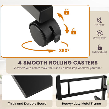 Height Adjustable Standing Desk, Mobile Laptop Table Computer Desk with Flip-over Desktop and Wheels