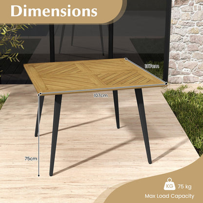 GiantexUK Outdoor Dining Table for 4, 107 x 107cm Acacia Wood Garden Table with Metal Legs