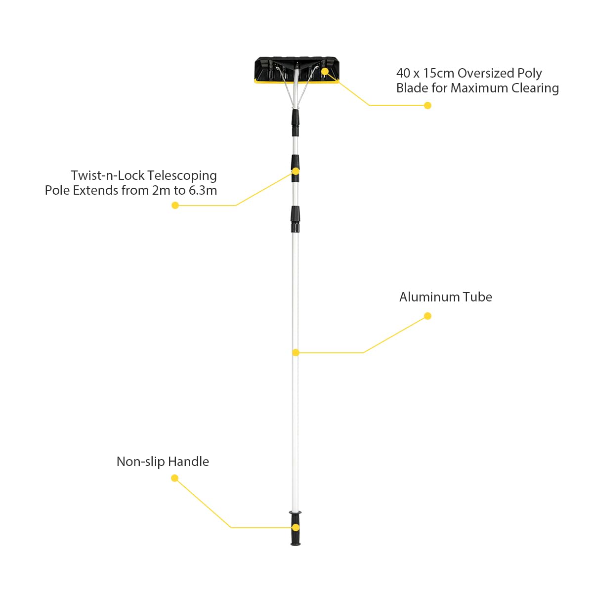 GiantexUK Snow Roof Rake, Extendable Aluminium Snow Rake (Silver+Yellow, 40 x 15 x 630cm)