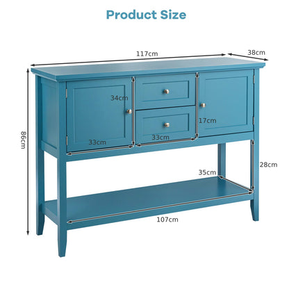 GiantexUK Storage Sideboard, Pine Wood Legs Buffet Cabinet with 2 Doors, Drawers & Open Shelf