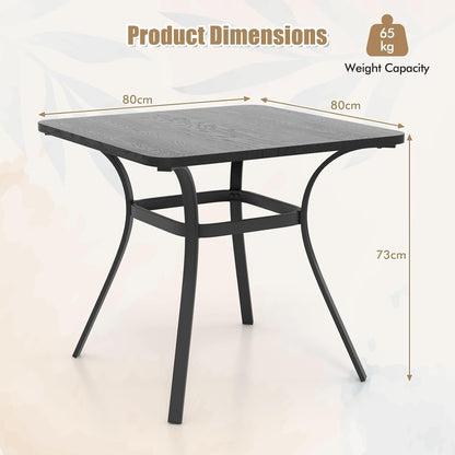 GiantexUK Outdoor Garden Dining Table, Metal Square Table with Wood-like Tabletop