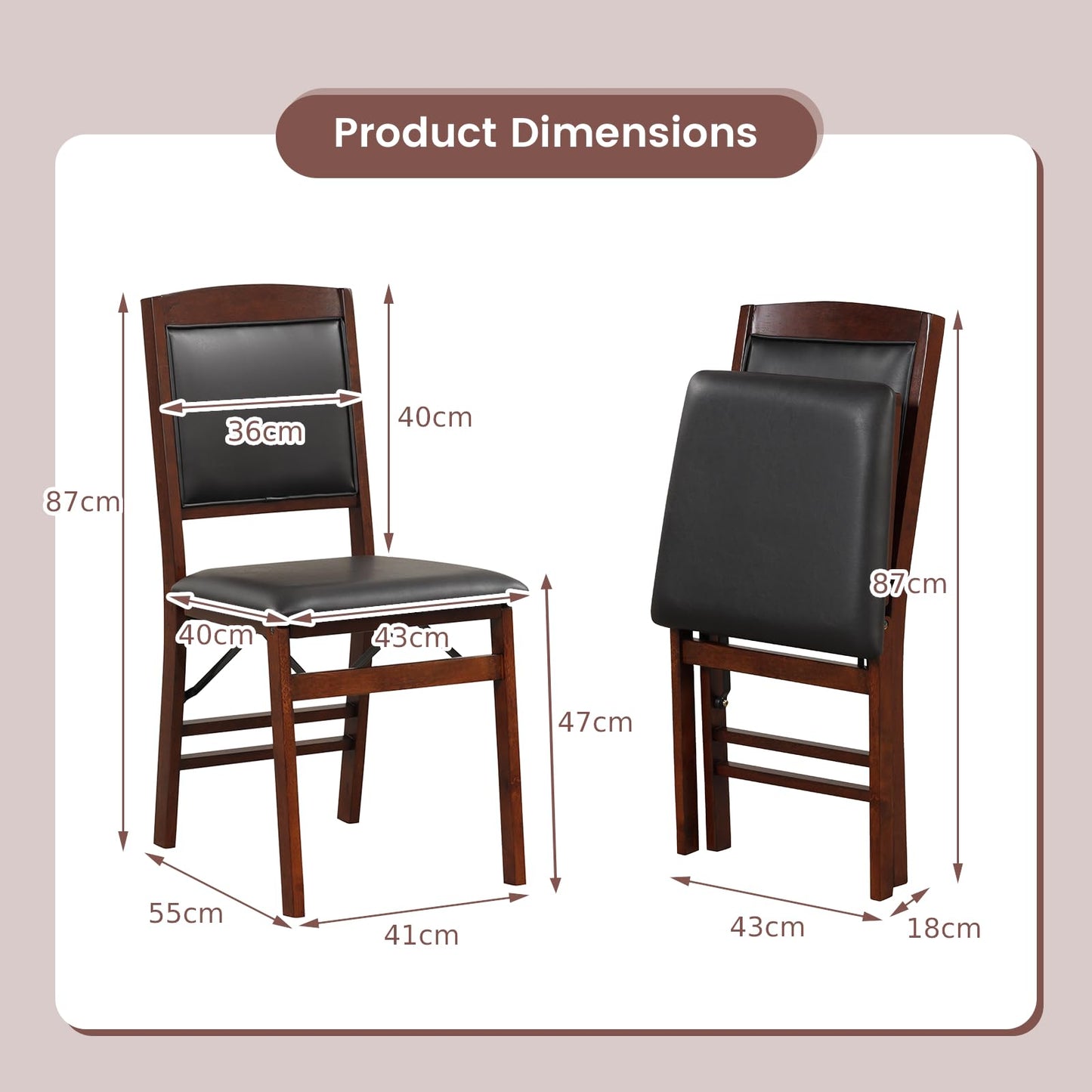 GiantexUK Folding Dining Chairs Set of 2/4, Upholstered Kitchen Chairs with Rubber Wood Legs