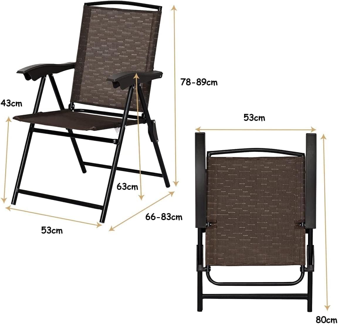 GiantexUK 4PCS Folding Patio Chairs, Metal Frame Garden Chairs with High Backrest