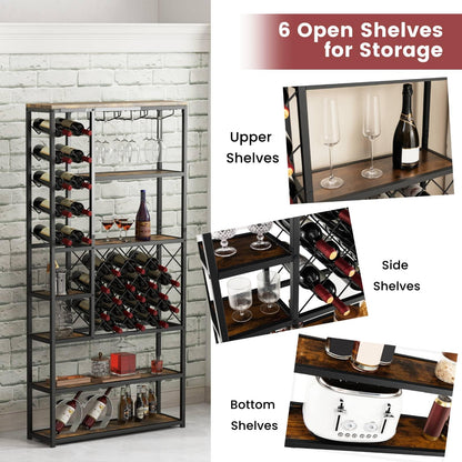 GiantexUK 27 Bottles Wine Rack, 6-Tier Freestanding Wine Bar Cabinet with Storage Shelves