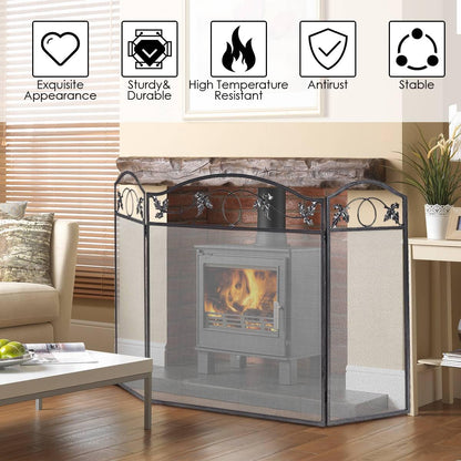 GiantexUK 3-Panel Folding Fire Guard, Metal Mesh Fireplace Screen