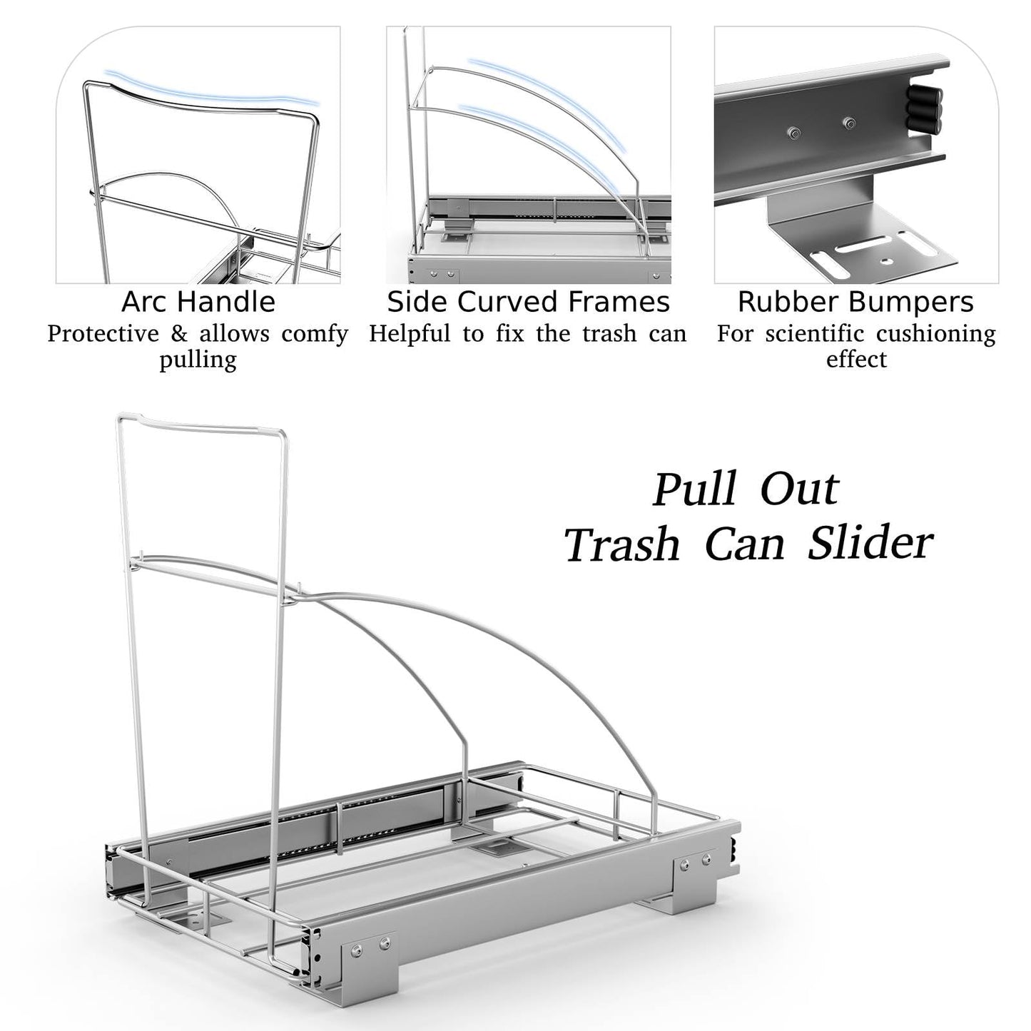 GiantexUK 29L Pull Out Trash Can Slider, Metal Under Cabinet Trash Can Shelf with Arch Handle & Ball-Bearing Slides