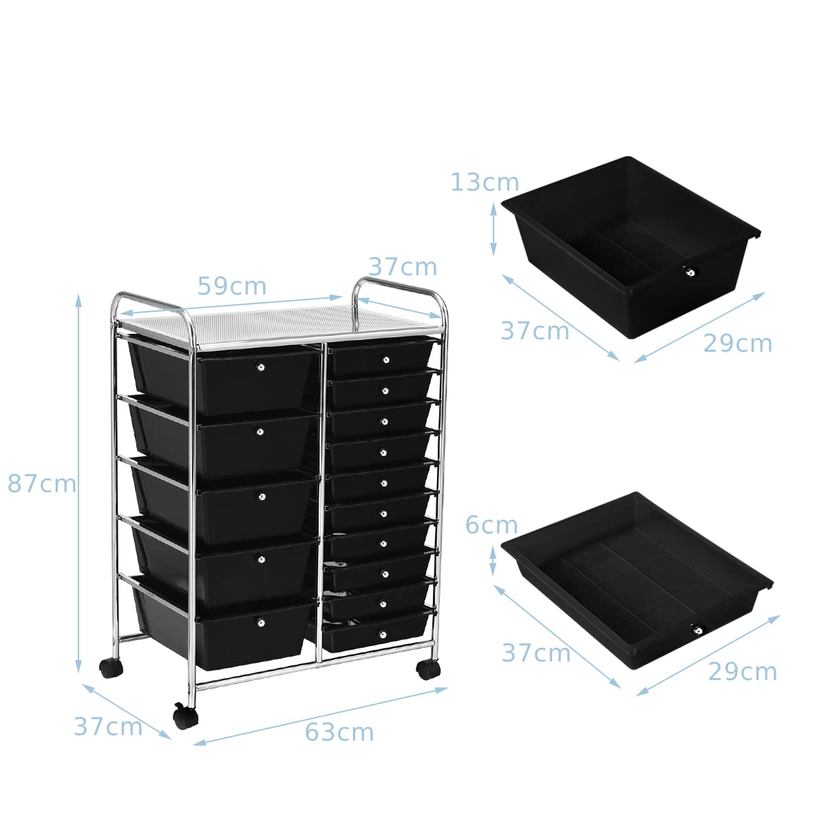 GiantexUK 15 Drawers Rolling Trolley, Utility Storage Organizer Cart with Wheels