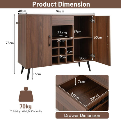 GiantexUK Wooden Buffet Sideboard, Wine Bar Cabinet with Adjustable Shelves, Detachable Wine Racks