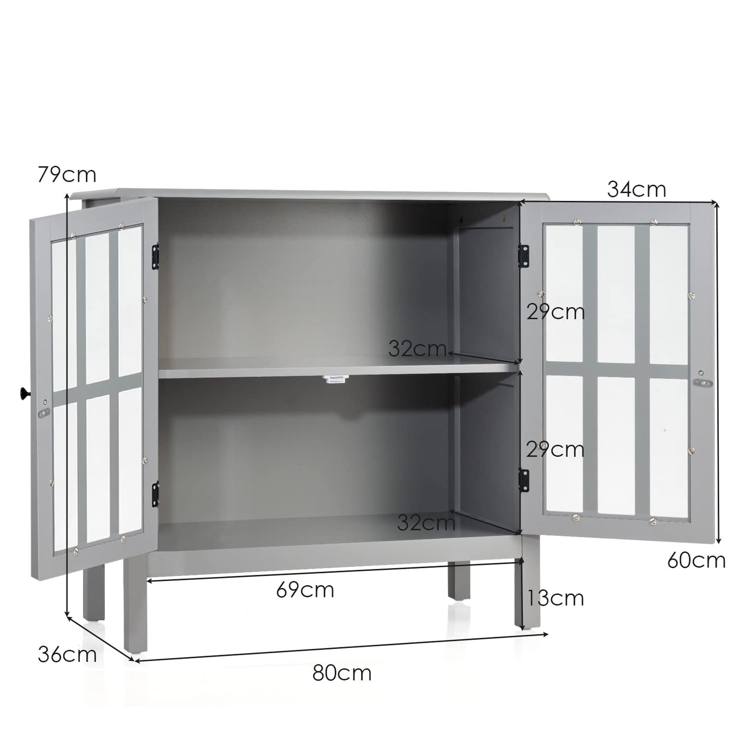 GiantexUK Wooden Storage Sideboard, Freestanding Buffet Cupboard with Double Glass Doors, Large Tabletop & Non-Slip Foot Pads