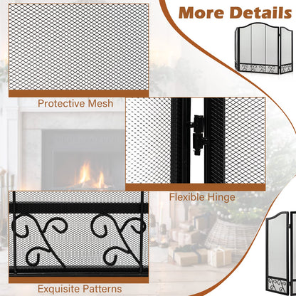 GiantexUK 3-Panel Folding Fire Guard, Metal Mesh Fireplace Screen (Grass Pattern, 127 x 78cm)