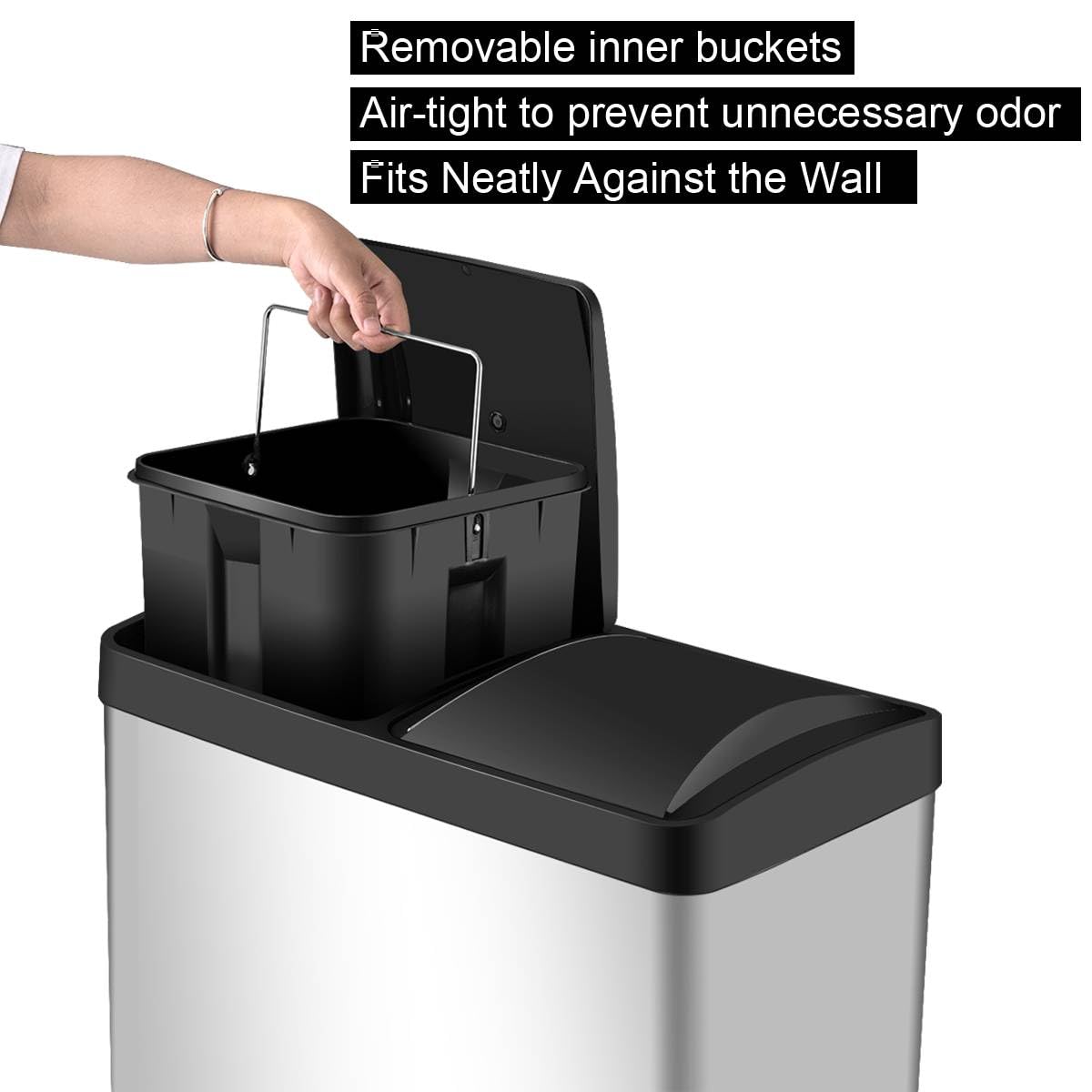 GiantexUK 60L Recycling Pedal Bin, 2x30L Stainless Steel Kitchen Trash Can with 2 Detachable Inner Buckets & Handles