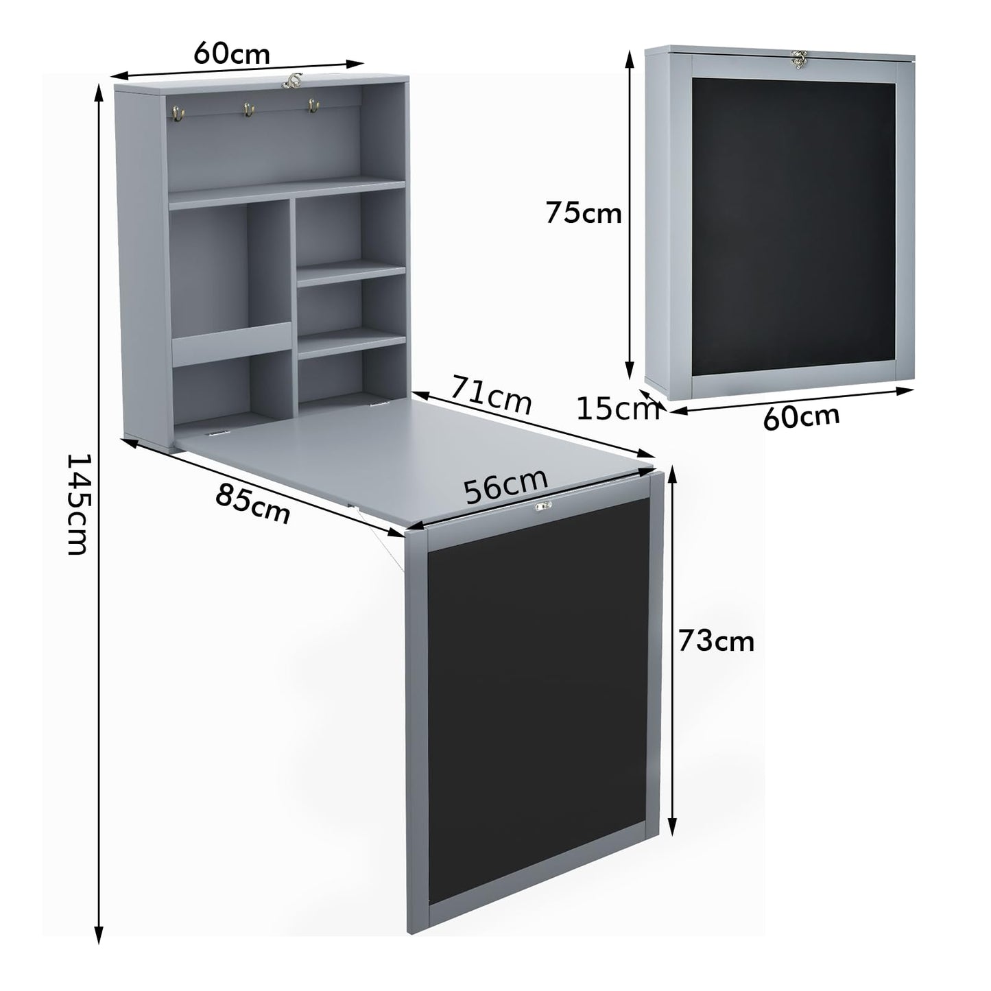 Wall Mounted Computer Desk, Folding Convertible Wall Table with Blackboard & Storage Shelves