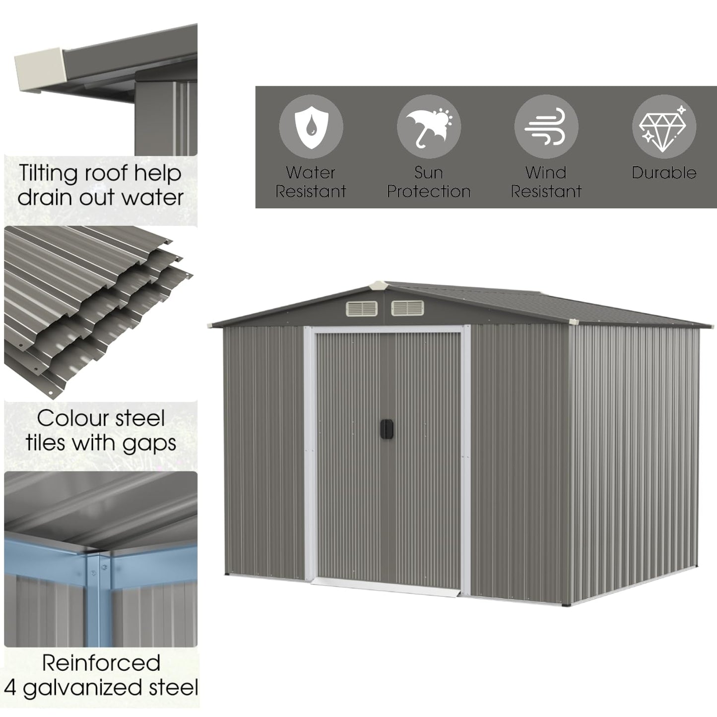 GiantexUK  Metal Garden Shed (8.5x7FT, Light Grey)