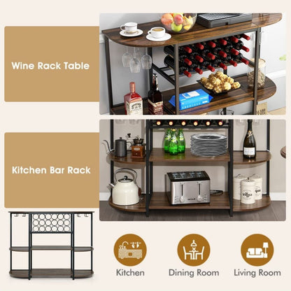 GiantexUK Wine Cabinet, 3 Tier Kitchen Sideboard with Glass Holders and Adjustable Foot Pads