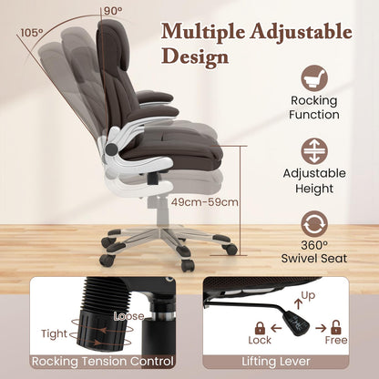 350LBS Executive Office Chair, Height Adjustable PU Leather Computer Desk Chair with Rocking Backrest and Arms, 72 x 72 x 118 cm