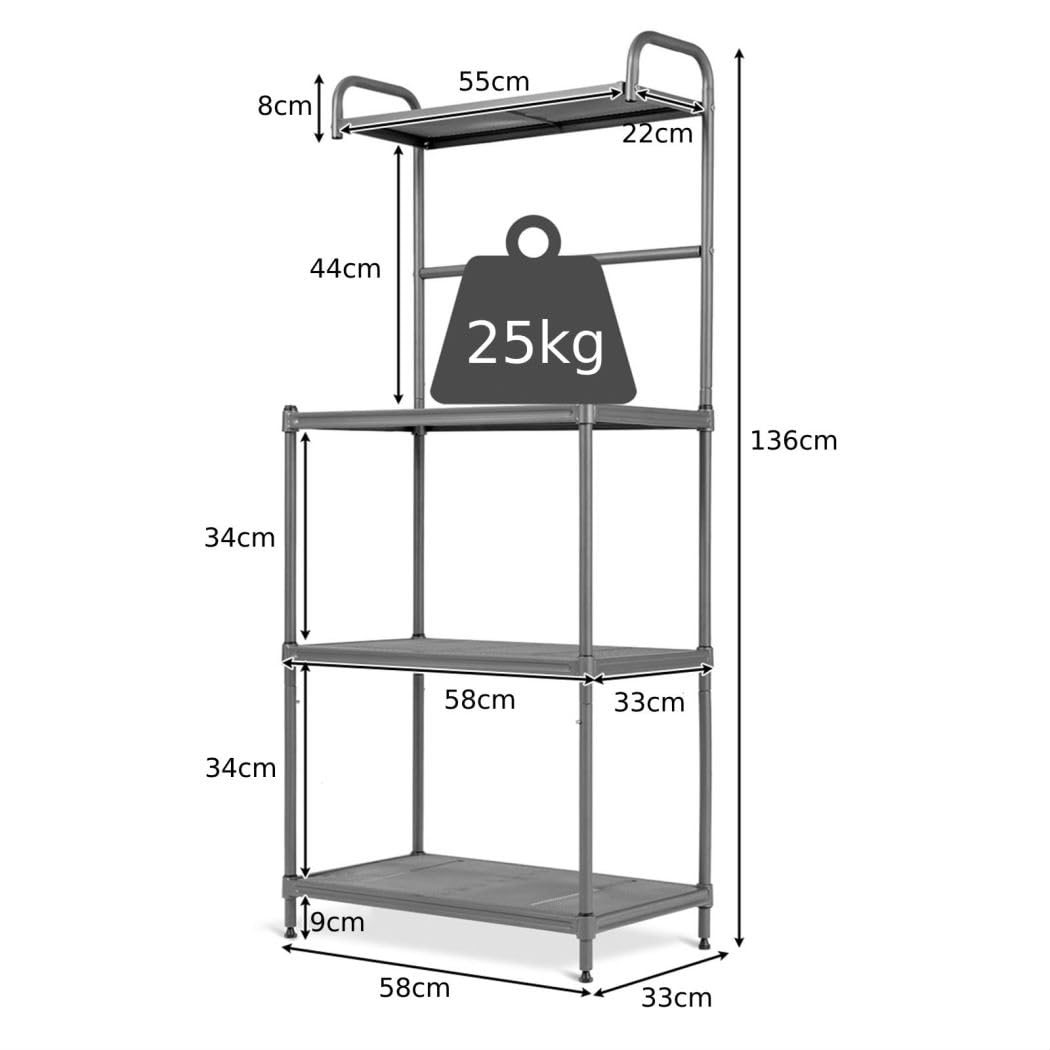 GiantexUK 4-Tier Baker’s Rack, Metal Microwave Oven Stand with Mesh Wire Shelves & Adjustable Leveling Feet