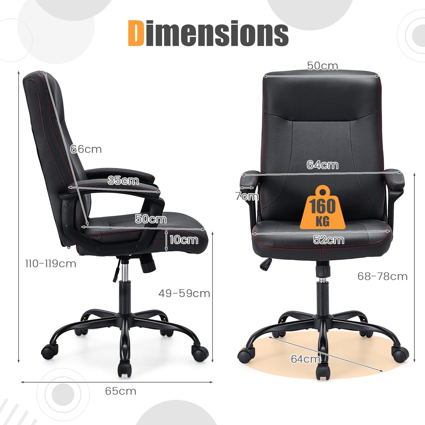 350LBS Big & Tall Executive Office Chair, Height Adjustable Leathaire Computer Desk Chair