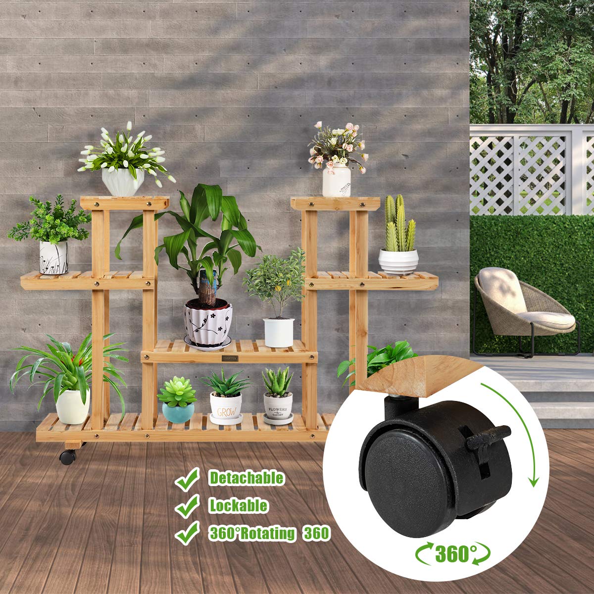 4-Tier Plant Stand, Rolling Flower Shelving Unit with Detachable & Lockable Wheels