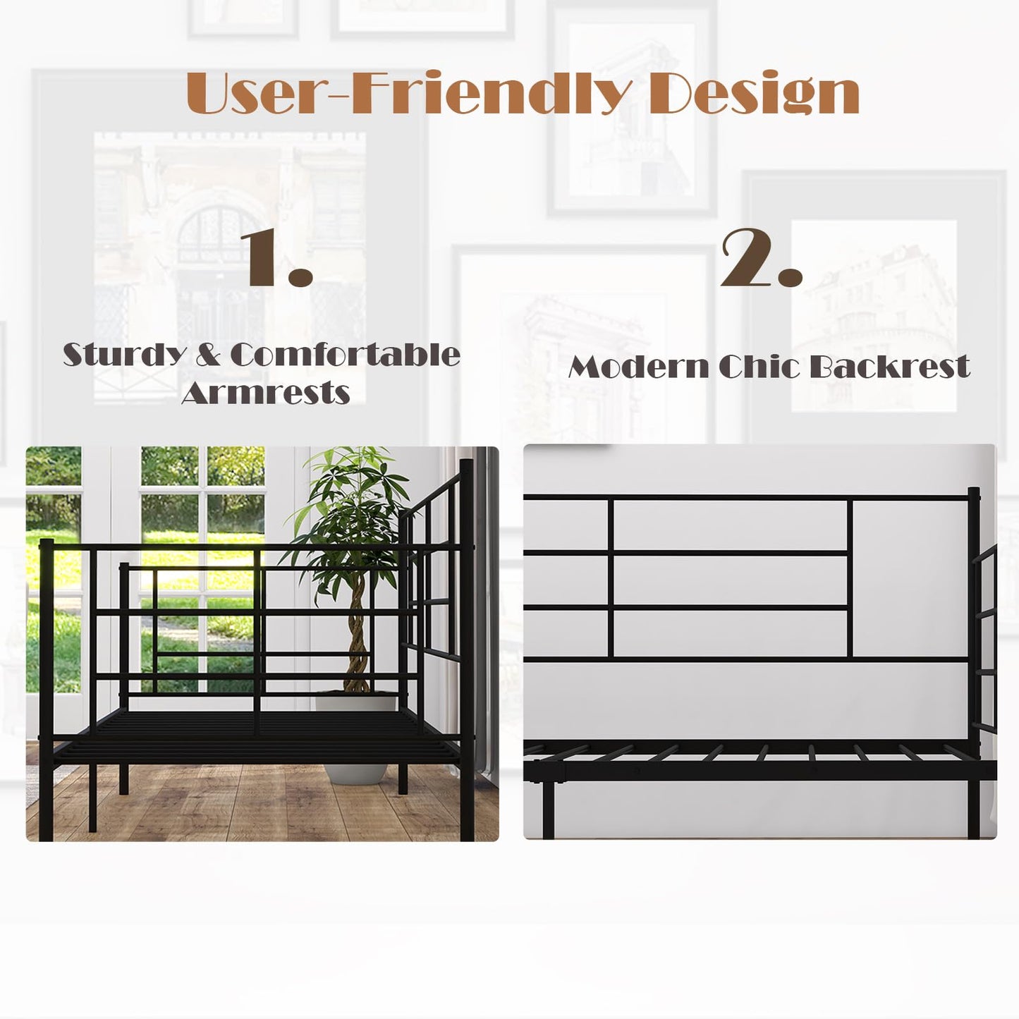 Single Metal Day Bed, 3FT Bed Frame Home Guest Sofa Bed with 28cm Underbed Storage Space