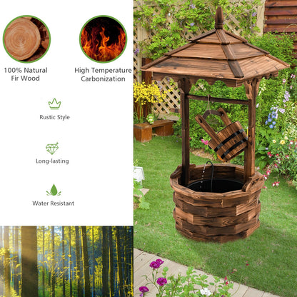 GiantexUK Wooden Garden Wishing Well, Decorative Water Fountain with Electric Pump