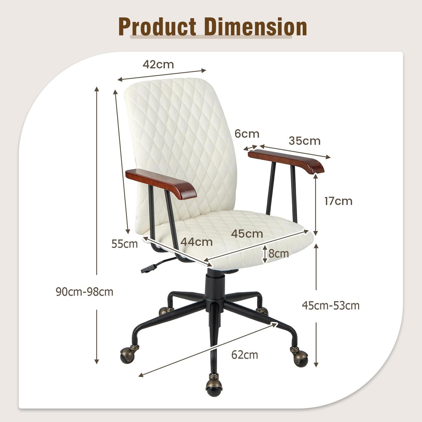 Velvet Office Chair, Ergonomic Swivel Computer Desk Chair with Rubber Wood Armrests