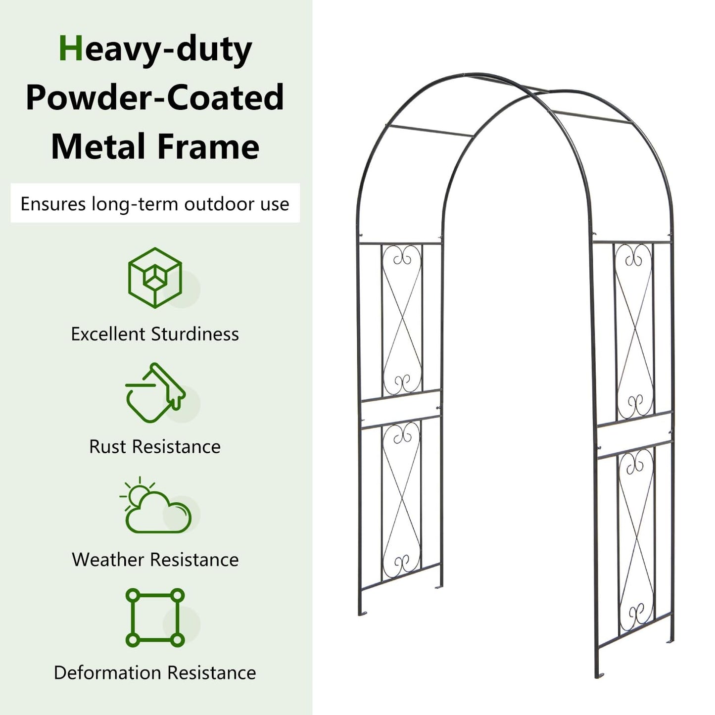 GiantexUK Metal Garden Arch, Heavy Duty Trellis Pergola Arbour with 4 Ground Stake(120x56x220cm, Curved Patterns)