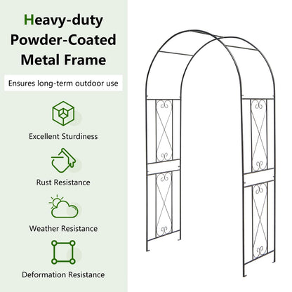 GiantexUK Metal Garden Arch, Heavy Duty Trellis Pergola Arbour with 4 Ground Stake(120x56x220cm, Curved Patterns)